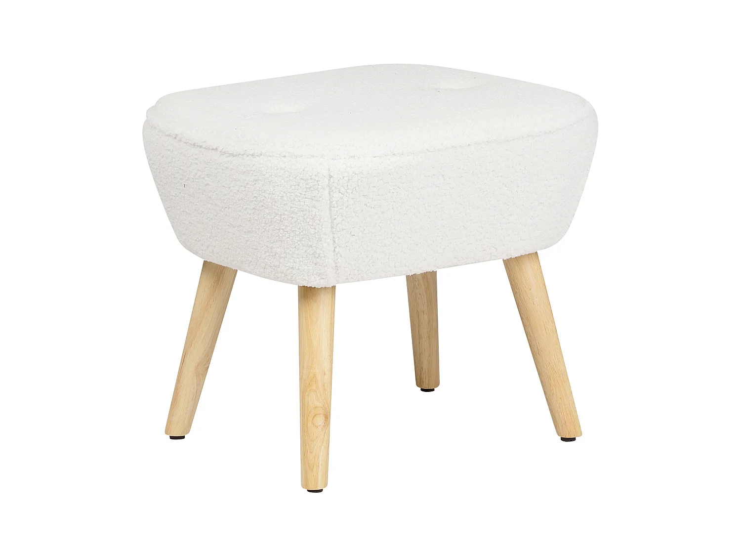 Sessel mit Hocker Bouclé Stoffbezug weiß Holzbeine hellbraun Retro-Design Tumba