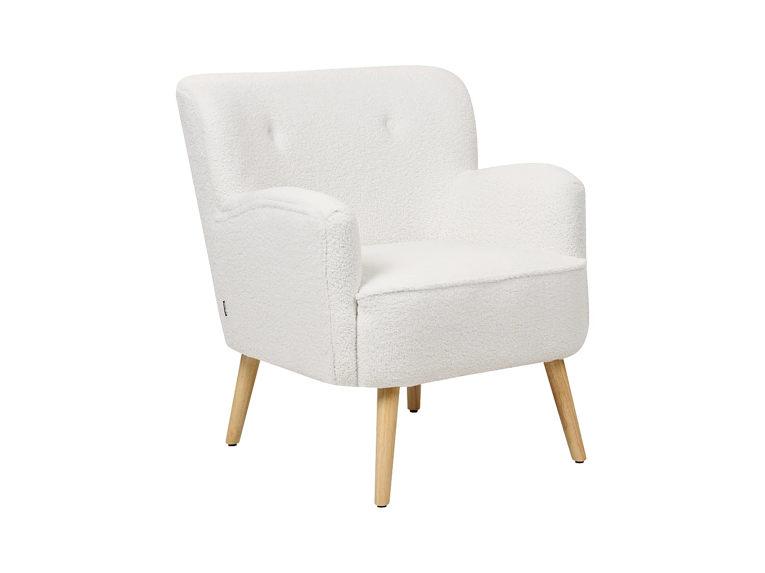 Sessel mit Hocker Bouclé Stoffbezug weiß Holzbeine hellbraun Retro-Design Tumba