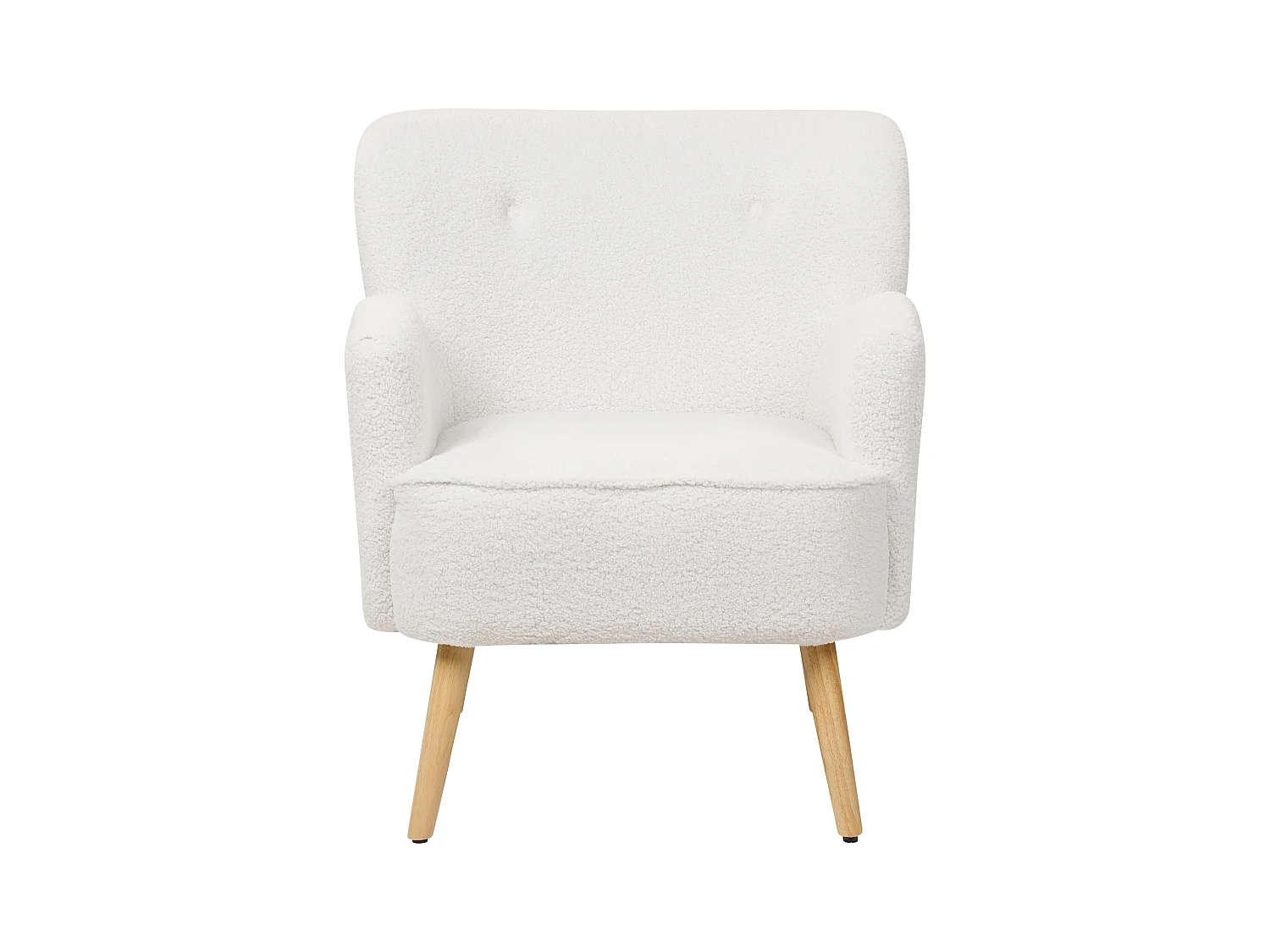 Sessel mit Hocker Bouclé Stoffbezug weiß Holzbeine hellbraun Retro-Design Tumba
