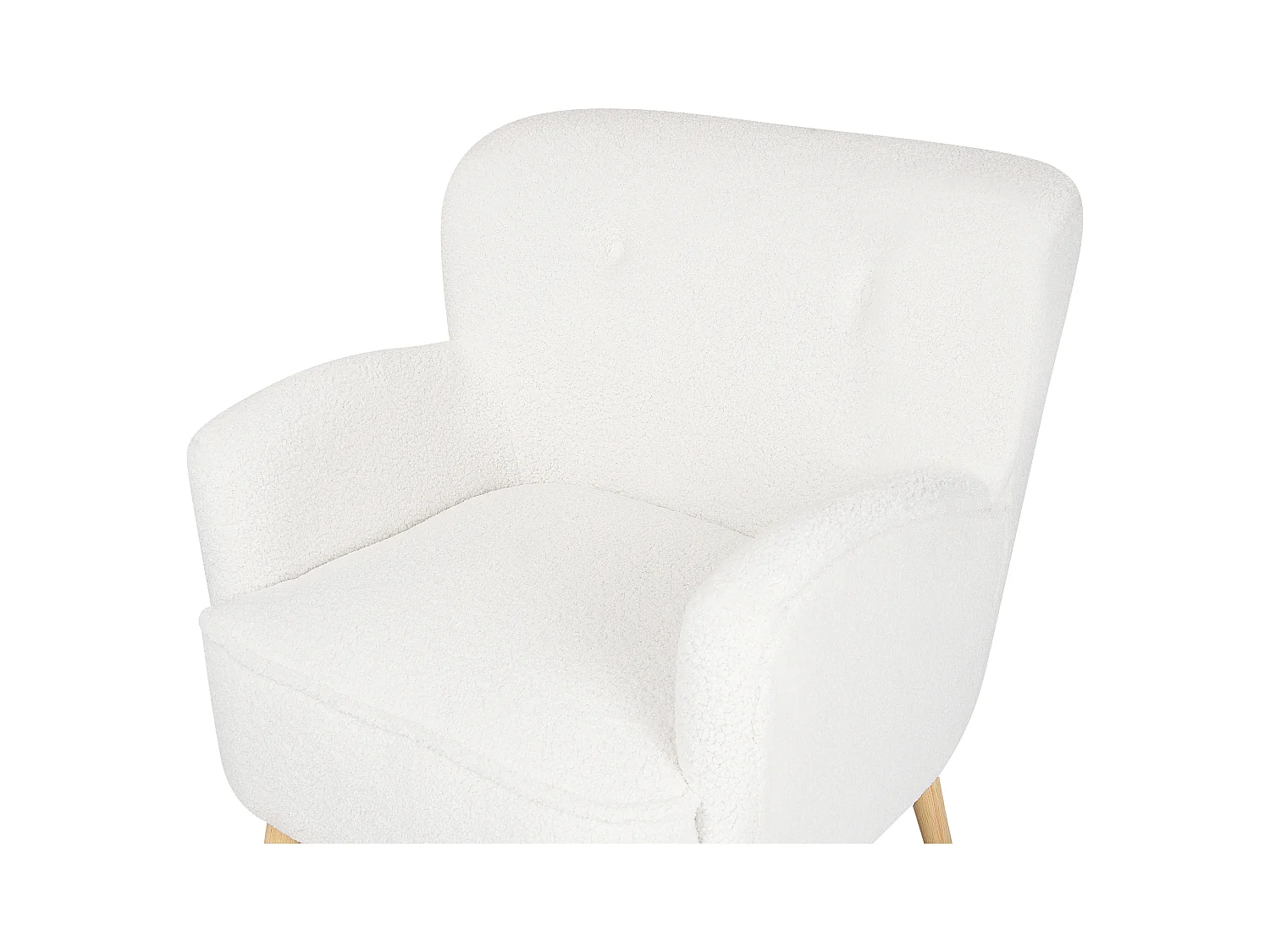 Sessel mit Hocker Bouclé Stoffbezug weiß Holzbeine hellbraun Retro-Design Tumba