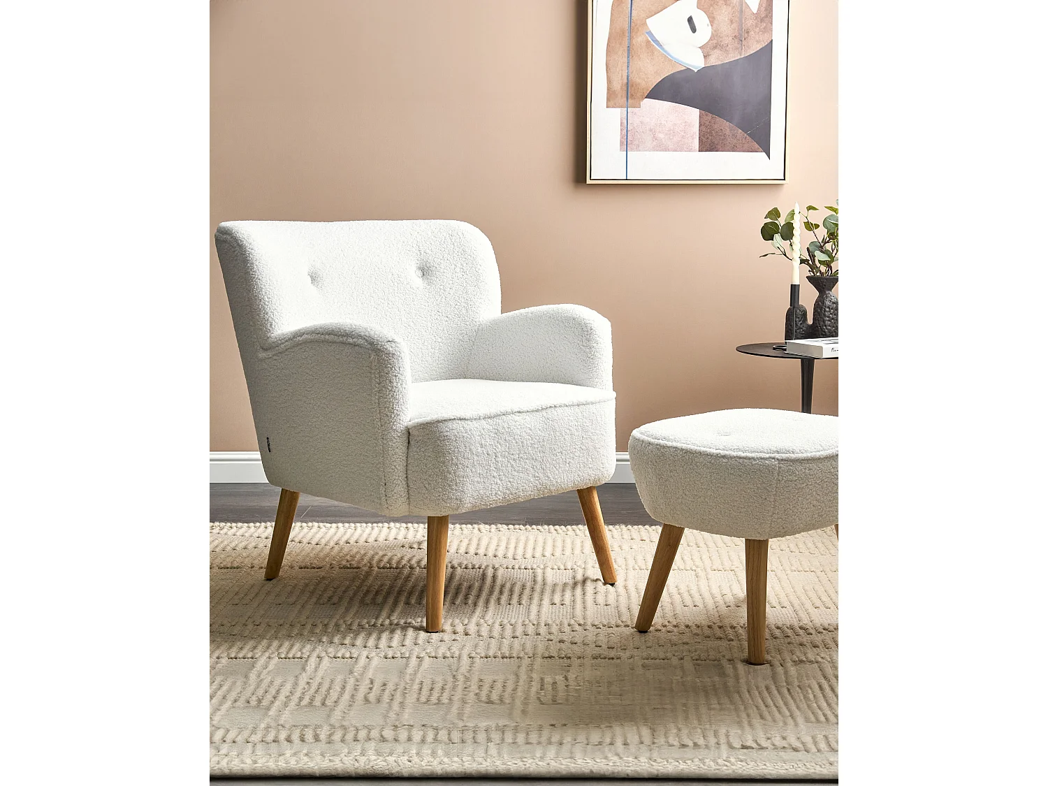 Sillón TUMBA con reposapiés Bouclé Blanco