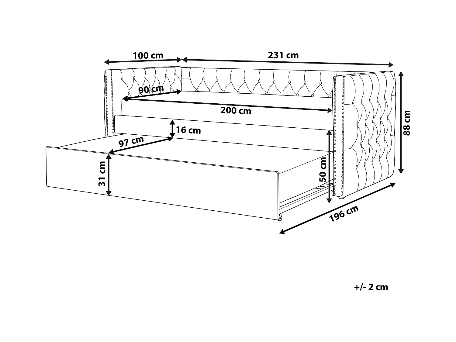Lit gigogne Bouclé GASSIN 90 x 200 cm Blanc cassé