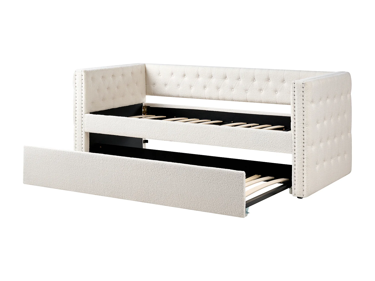 Lit gigogne Bouclé GASSIN 90 x 200 cm Blanc cassé