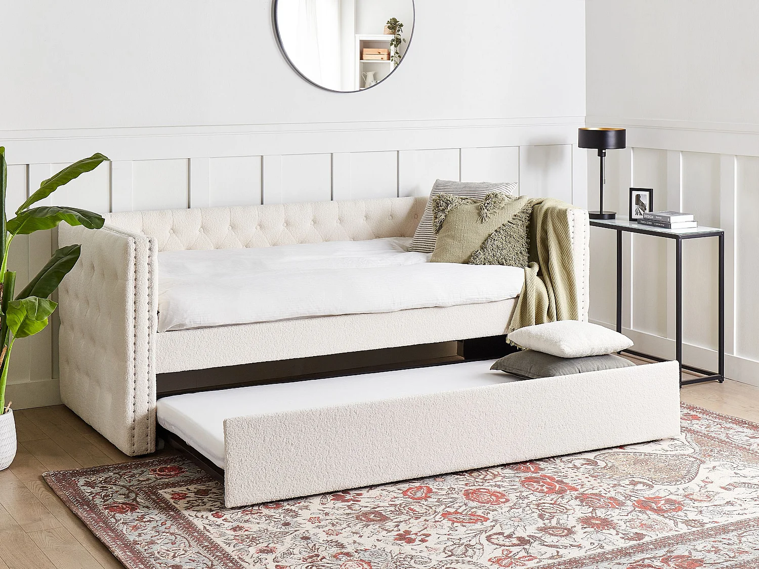 Ausziehbett Bouclé GASSIN 90 x 200 cm Cremeweiss