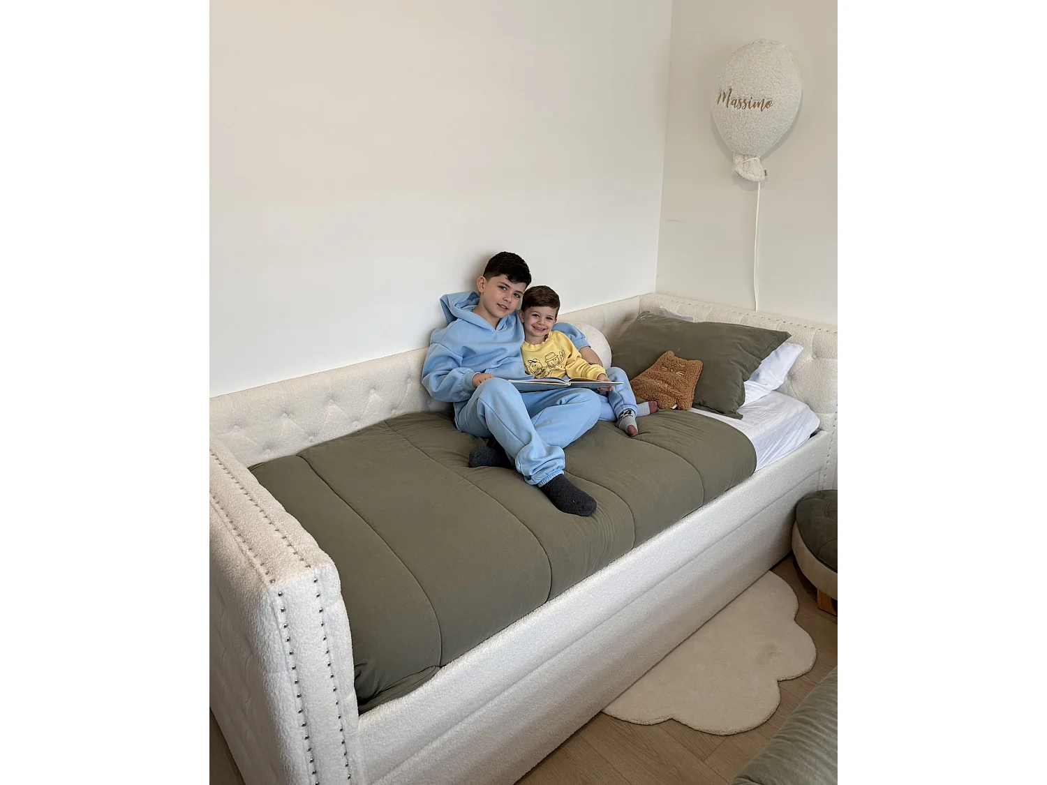 Lit gigogne Bouclé GASSIN 90 x 200 cm Blanc cassé