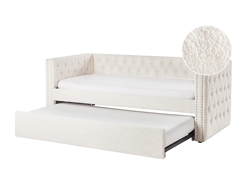 Ausziehbett Bouclé GASSIN 90 x 200 cm Cremeweiss