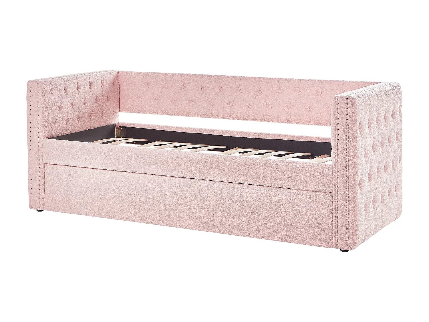 Onderschuifbed Bouclé GASSIN 90 x 200 cm Pastelroze