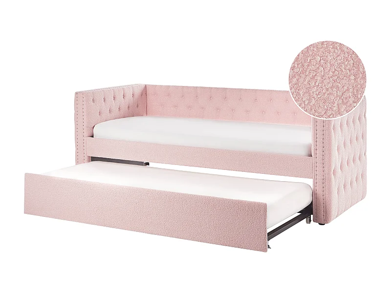 Letto estraibile Bouclé GASSIN 90 x 200 cm Rosa pastello