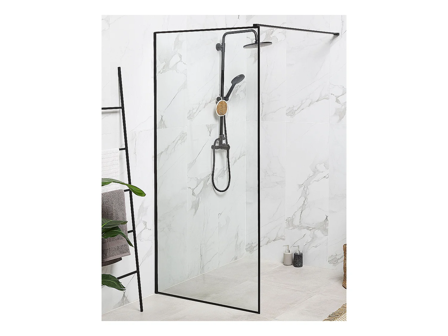 Duschwand ohne Türen aus beständigem Temperglas 80 x 190 cm schwarz Waspam