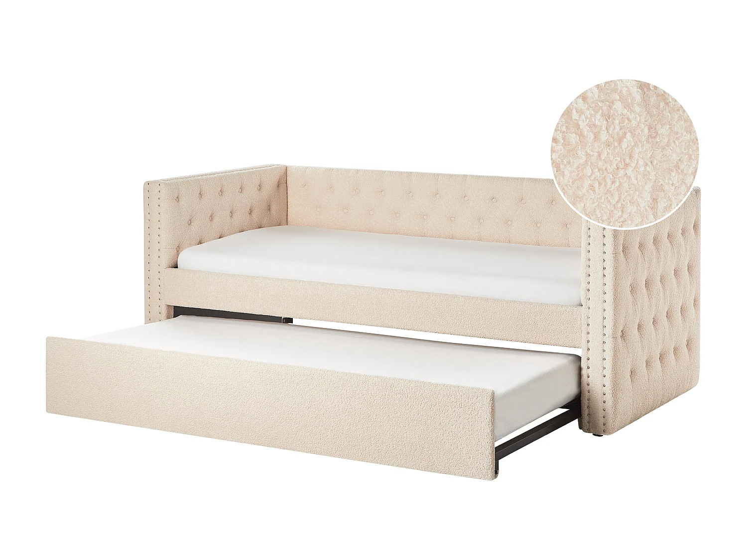 Onderschuifbed Bouclé GASSIN 90 x 200 cm Lichtbeige