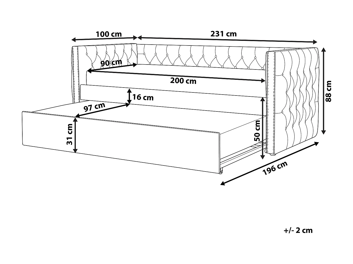 Onderschuifbed Bouclé GASSIN 90 x 200 cm Lichtbeige
