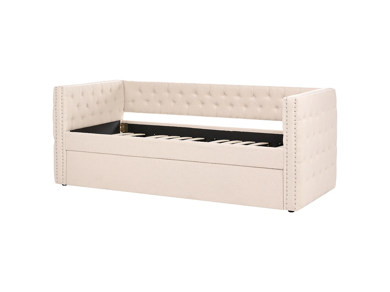 Onderschuifbed Bouclé GASSIN 90 x 200 cm Lichtbeige