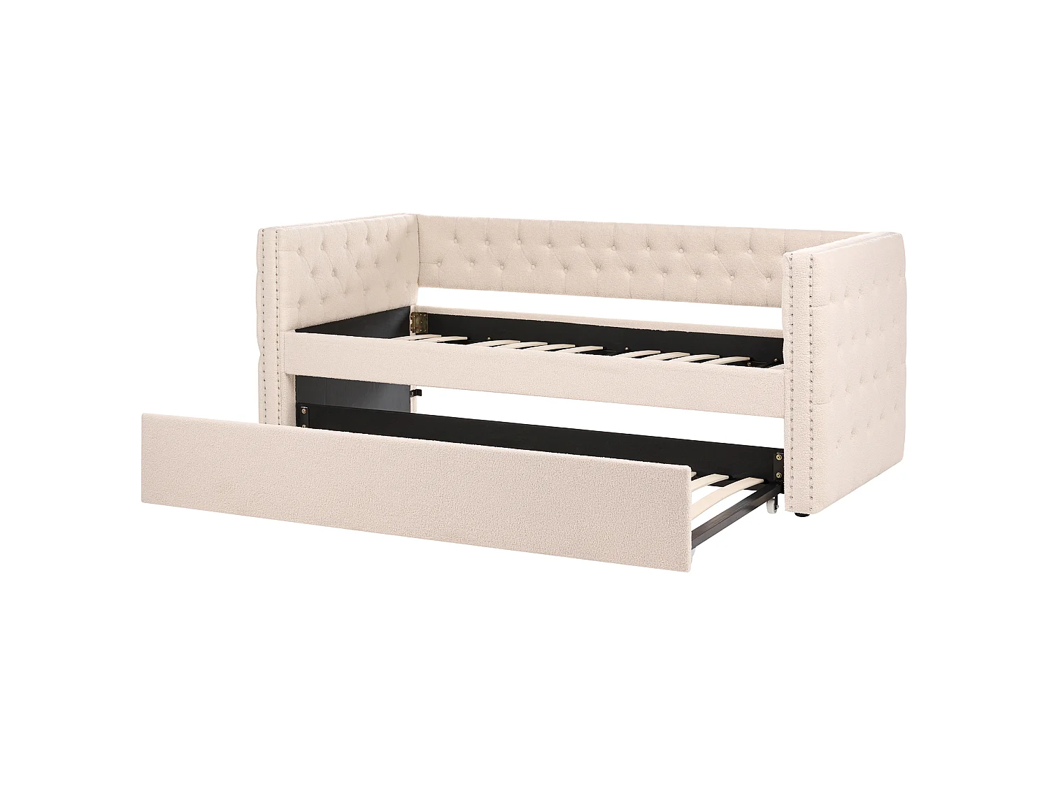 Onderschuifbed Bouclé GASSIN 90 x 200 cm Lichtbeige