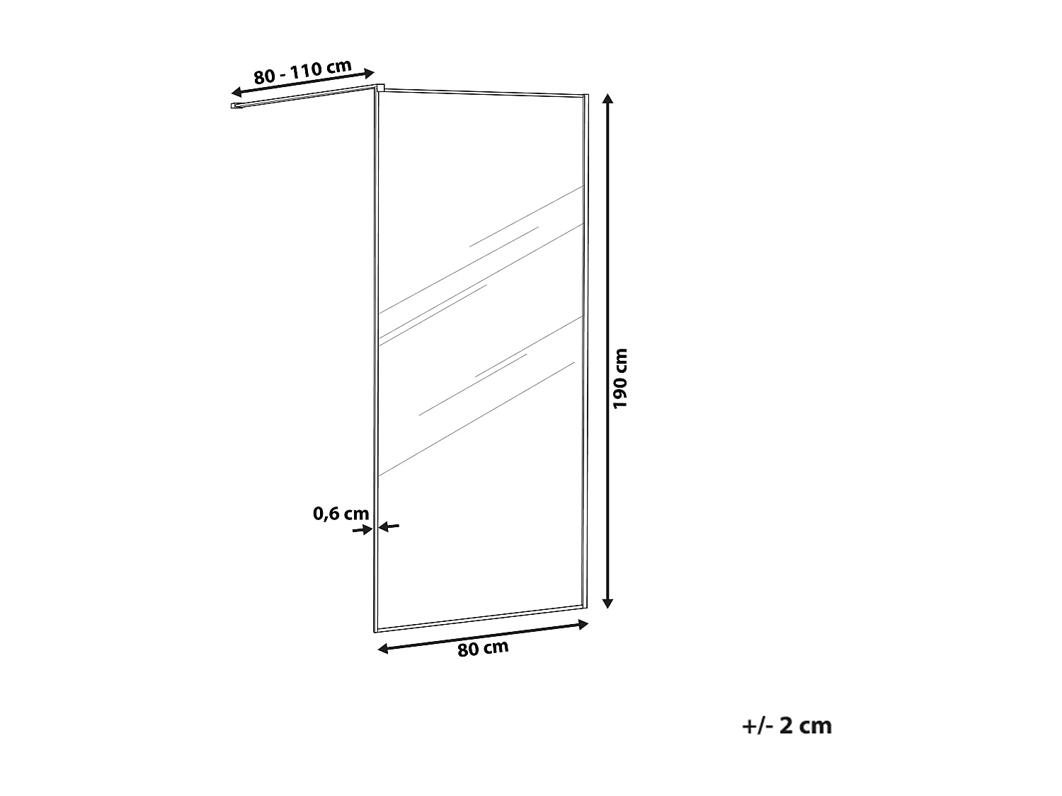 Duschwand ohne Türen aus Sicherheitsglas 80 x 190 cm silber Waspam