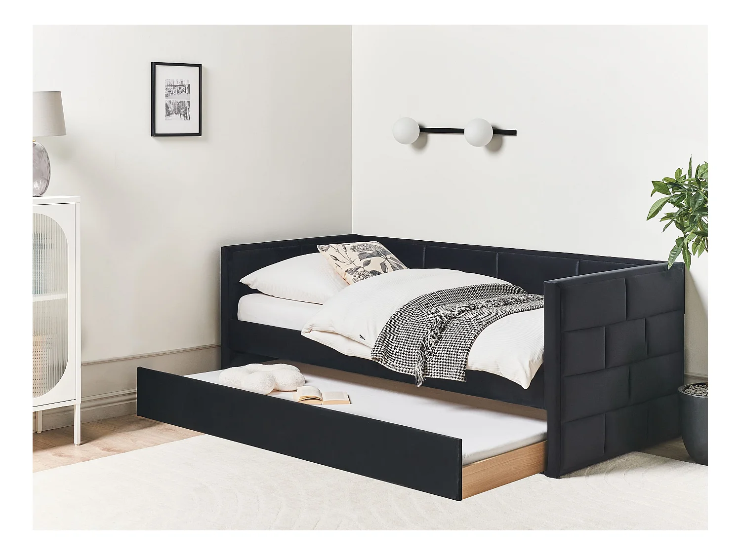 Ausziehbett Samtstoff CHAVONNE 90 x 200 cm Schwarz