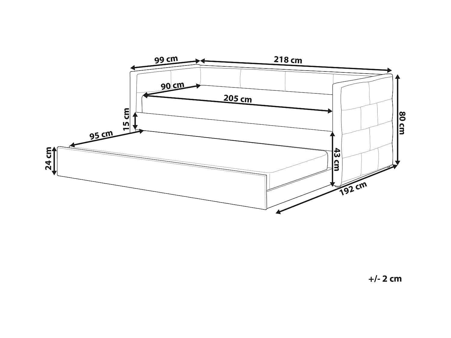 Ausziehbett Samtstoff CHAVONNE 90 x 200 cm Schwarz