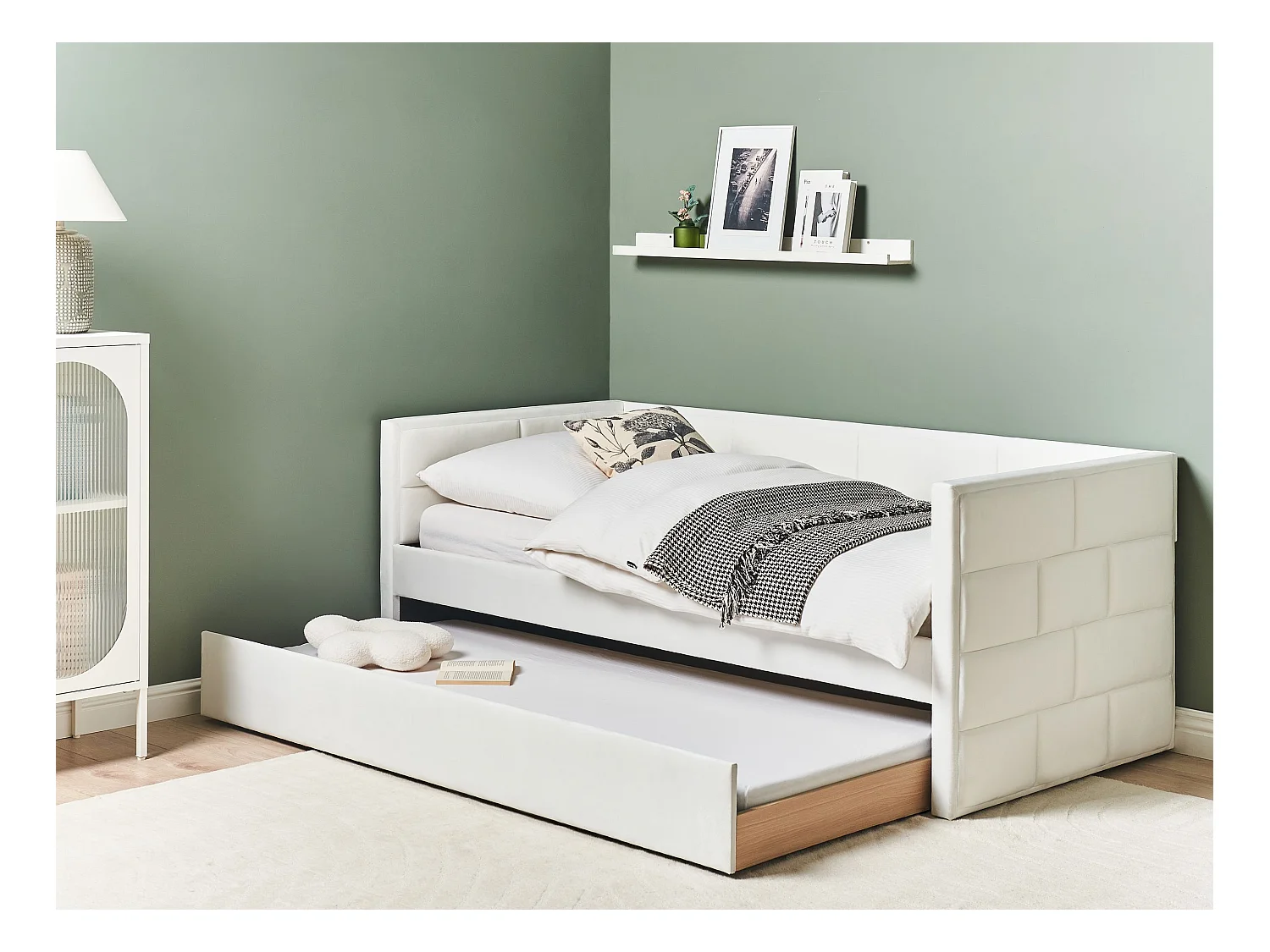 Ausziehbett Samtstoff CHAVONNE 90 x 200 cm Cremeweiss