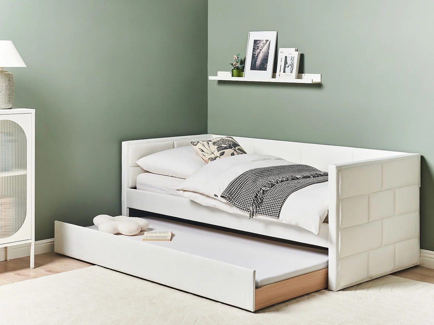 Lit gigogne Velours CHAVONNE 90 x 200 cm Blanc cassé