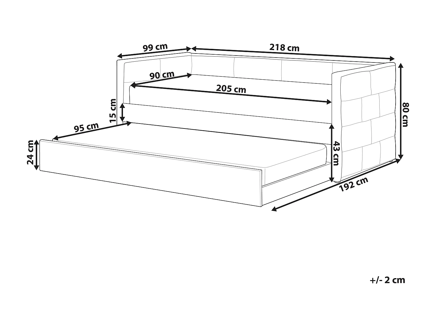 Łóżko wysuwane Welur CHAVONNE 90 x 200 cm Złamana biel