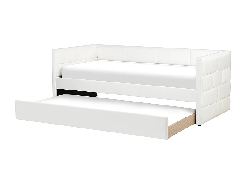 Łóżko wysuwane Welur CHAVONNE 90 x 200 cm Złamana biel