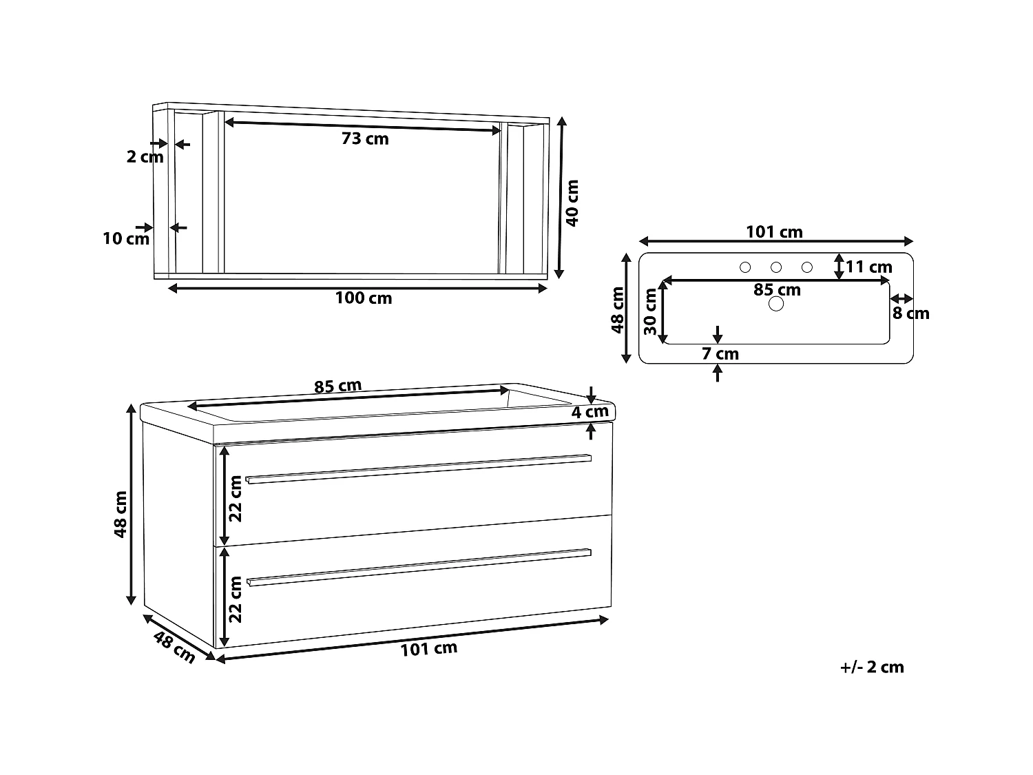 Ensemble de meubles de salle de bain ALMERIA 101 cm Beige