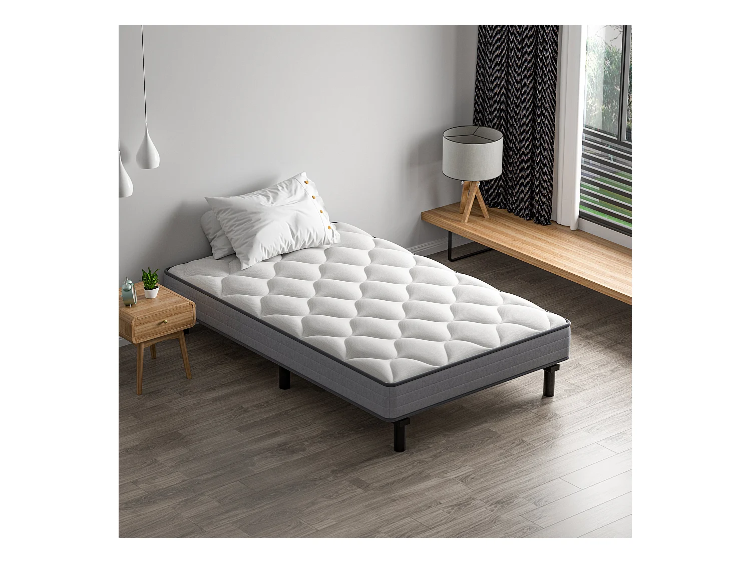 DEWINNER Matras- en bedbodemset 90x190 cm, matras met pocketveren en stevig ijzeren bedframe met 6 poten, matrasdikte 18 cm