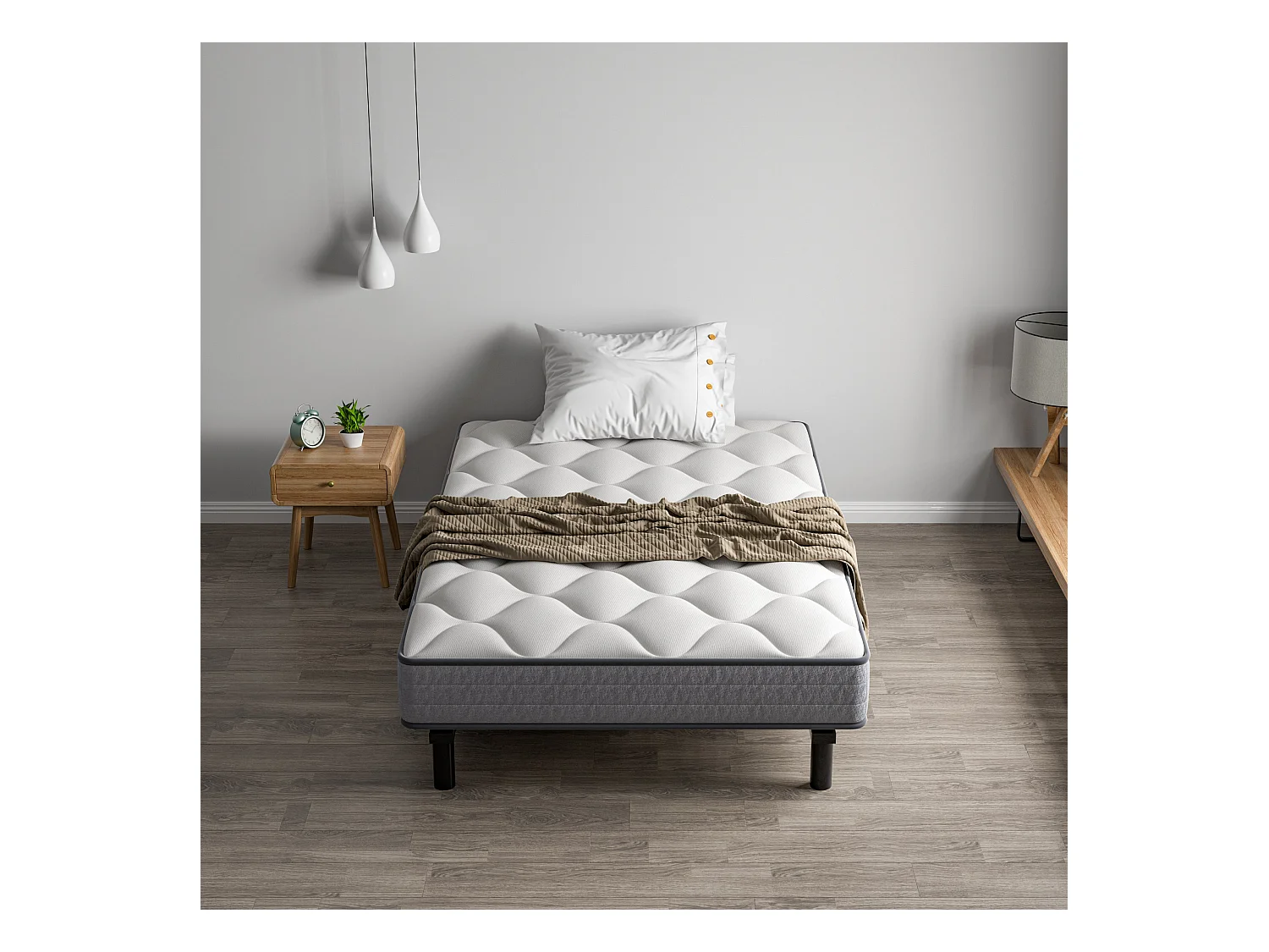DEWINNER Matras- en bedbodemset 90x190 cm, matras met pocketveren en stevig ijzeren bedframe met 6 poten, matrasdikte 18 cm