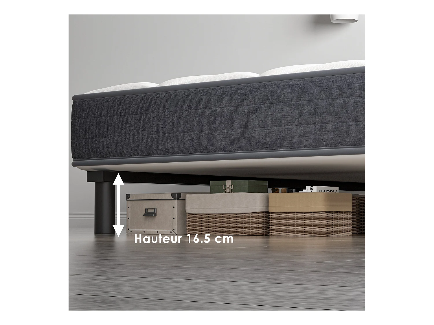 DEWINNER Matras- en bedbodemset 90x190 cm, matras met pocketveren en stevig ijzeren bedframe met 6 poten, matrasdikte 18 cm