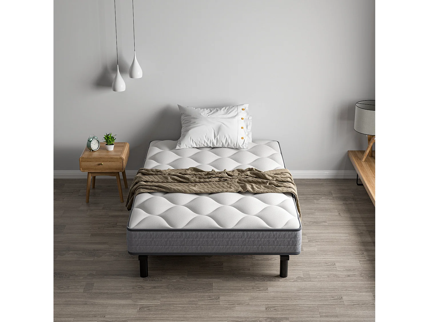 Ensemble Matelas et Sommier 90x190cm,Matelas à Ressorts ensachés et Robuste Cadre de lit en Fer avec 6 Pieds, Matelas épaisseur 18cm