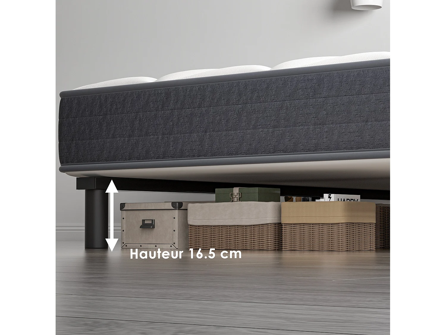 Ensemble Matelas et Sommier 90x190cm,Matelas à Ressorts ensachés et Robuste Cadre de lit en Fer avec 6 Pieds, Matelas épaisseur 18cm