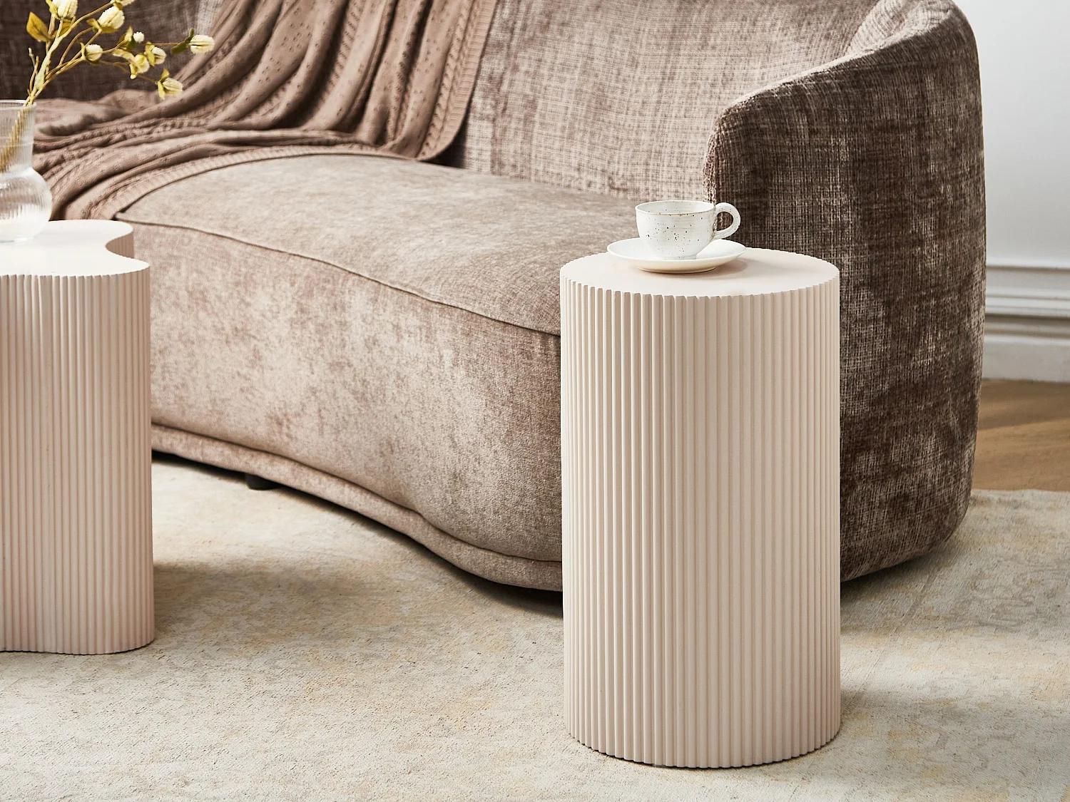 Beistelltisch MDF Platte Modernes geriffeltes Design ø 30 cm cremeweiß Claire