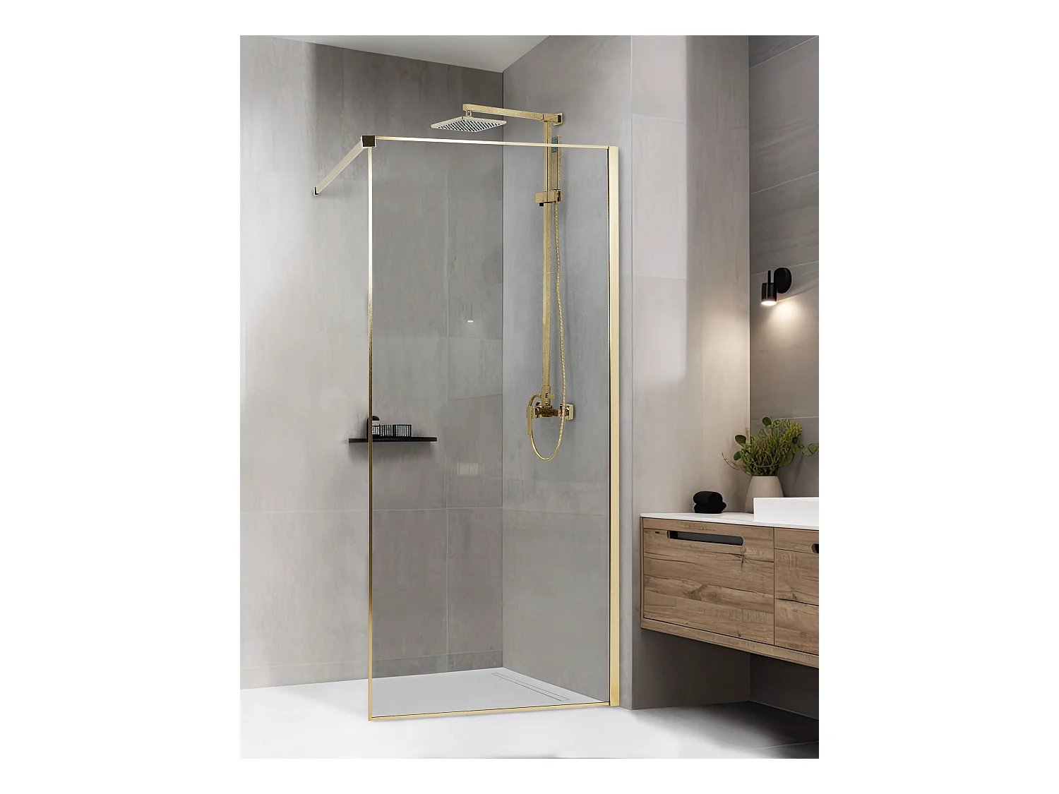 Duschwand ohne Türen aus Sicherheitsglas 90 x 190 cm gold Waspam