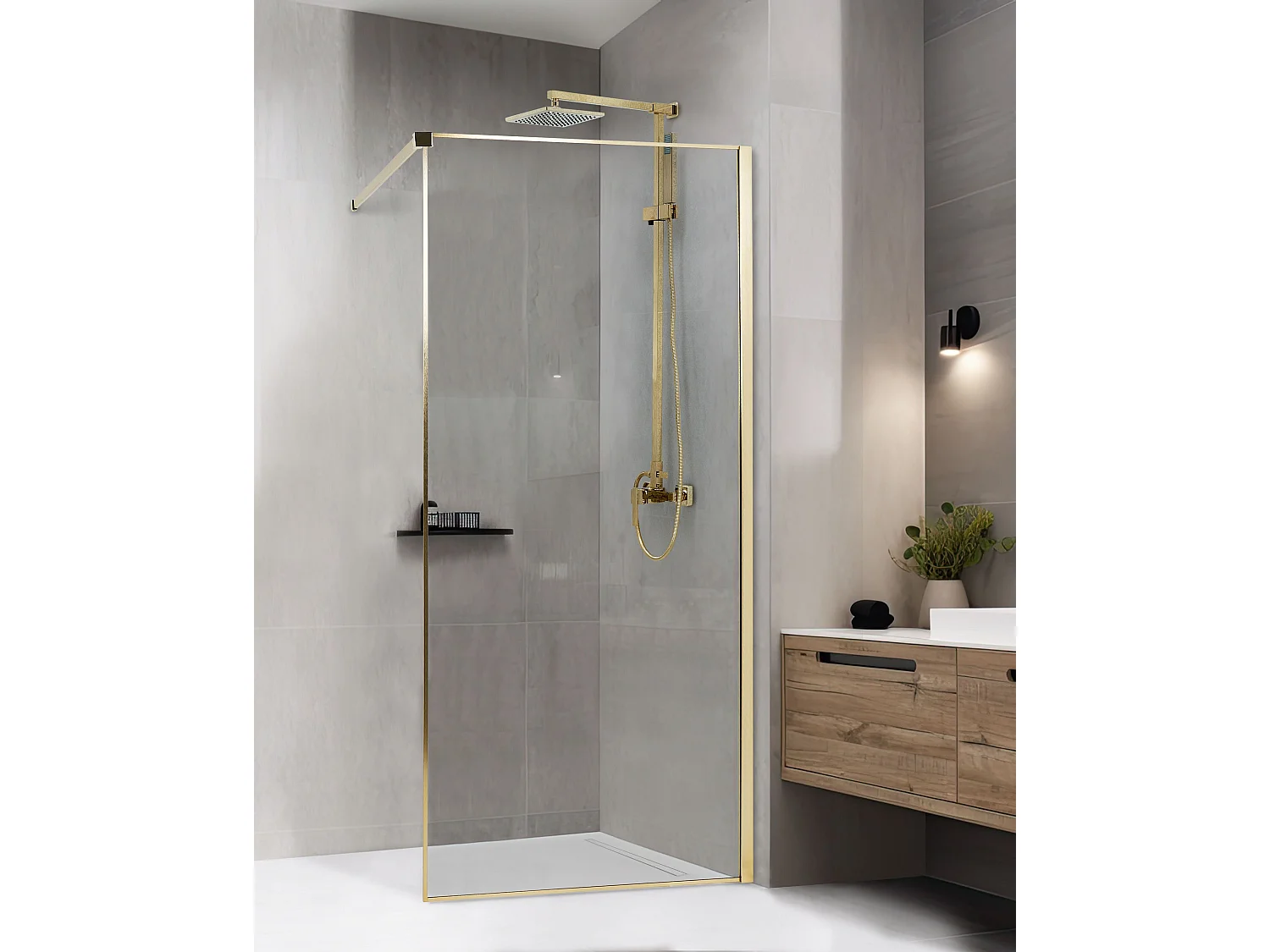 Duschwand ohne Türen aus Sicherheitsglas 90 x 190 cm gold Waspam