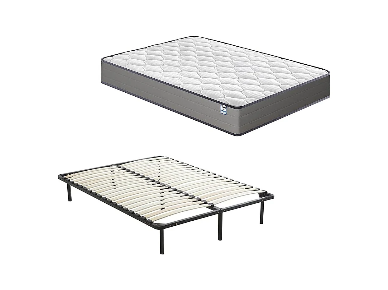 Ensemble Matelas à ressorts +Sommier à Lattes sur Pieds, 140x190cm, Epaisseur du Matelas 20cm
