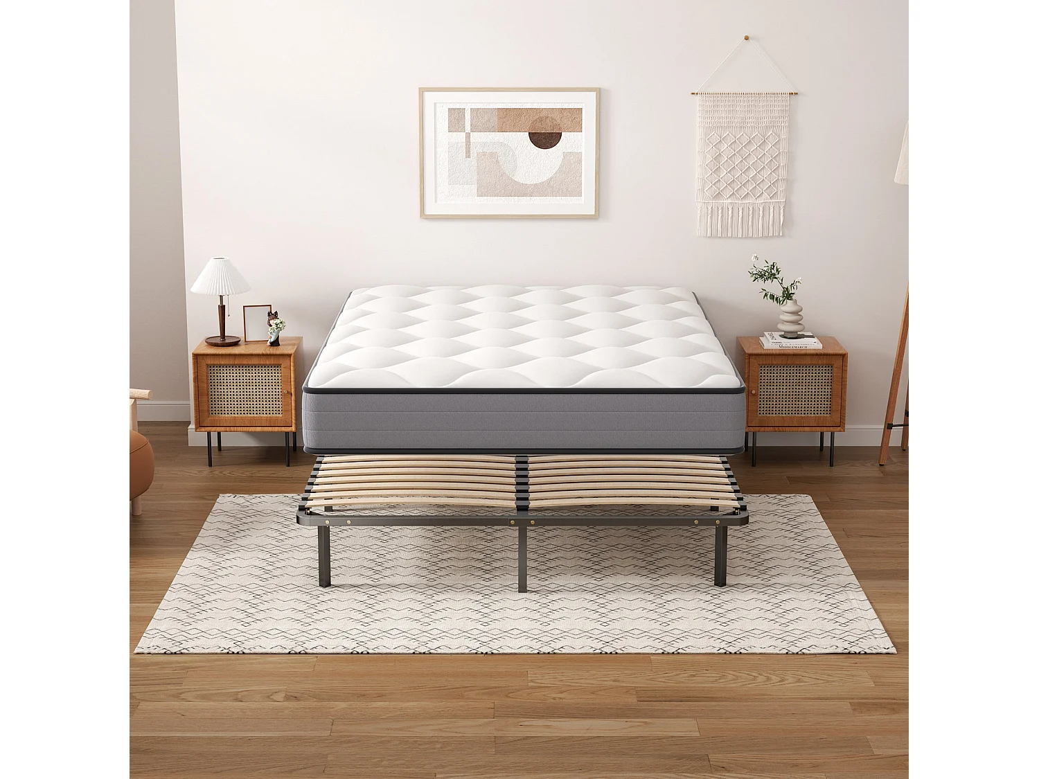 Ensemble 140x190cm Matelas à ressorts +Sommier à Lattes sur Pieds, Epaisseur du Matelas 20cm