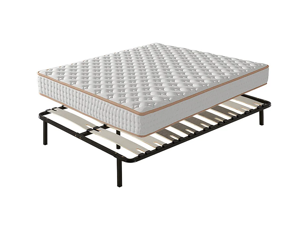 Ensemble matelas mousse + sommier à lattes 160x200 cm, épaisseur du matelas 18 cm, cadre de lit avec pieds