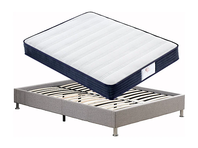 Ensemble Matelas à ressorts + Cadre de lit Plateforme Capitonné 140x190cm, Epaisseur du Matelas 22cm
