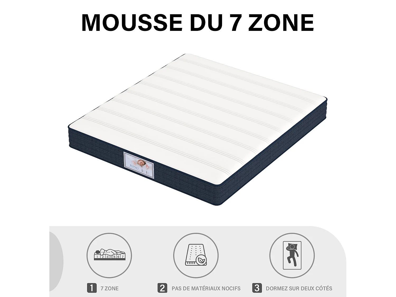 Ensemble Matelas à ressorts + Cadre de lit Plateforme Capitonné 140x190cm, Epaisseur du Matelas 22cm