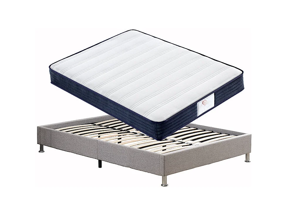 Ensemble Matelas à ressorts + Cadre de lit Plateforme Capitonné 140x190cm, Epaisseur du Matelas 22cm