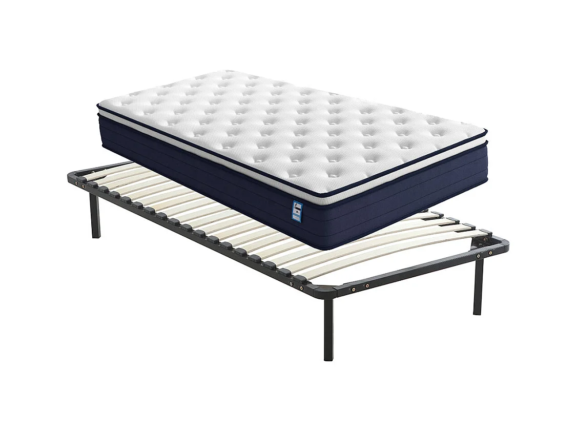Ensemble Matelas à ressorts +Sommier à Lattes sur Pieds, 90x190cm, Epaisseur du Matelas 25cm