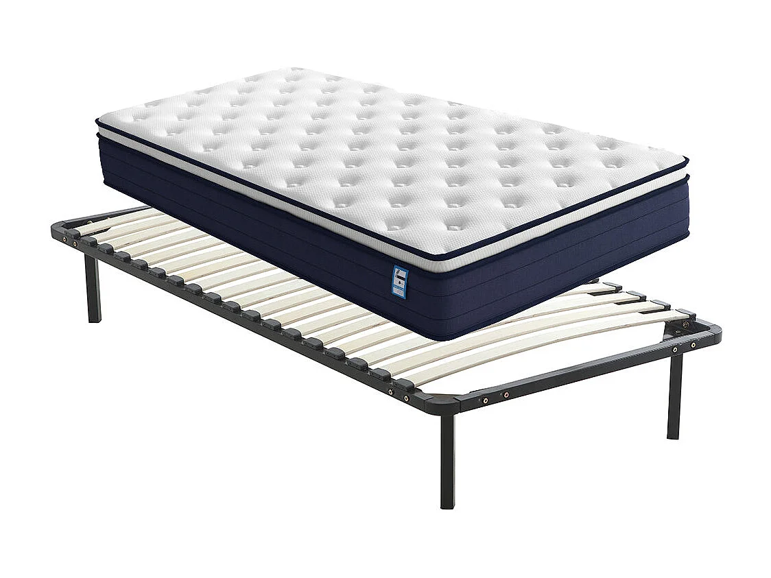 Ensemble Matelas à ressorts +Sommier à Lattes sur Pieds, 90x190cm, Epaisseur du Matelas 25cm