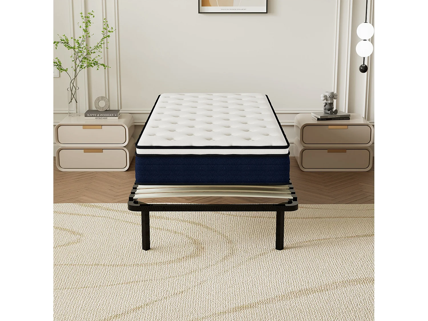 Ensemble Matelas à ressorts +Sommier à Lattes sur Pieds, 90x190cm, Epaisseur du Matelas 25cm