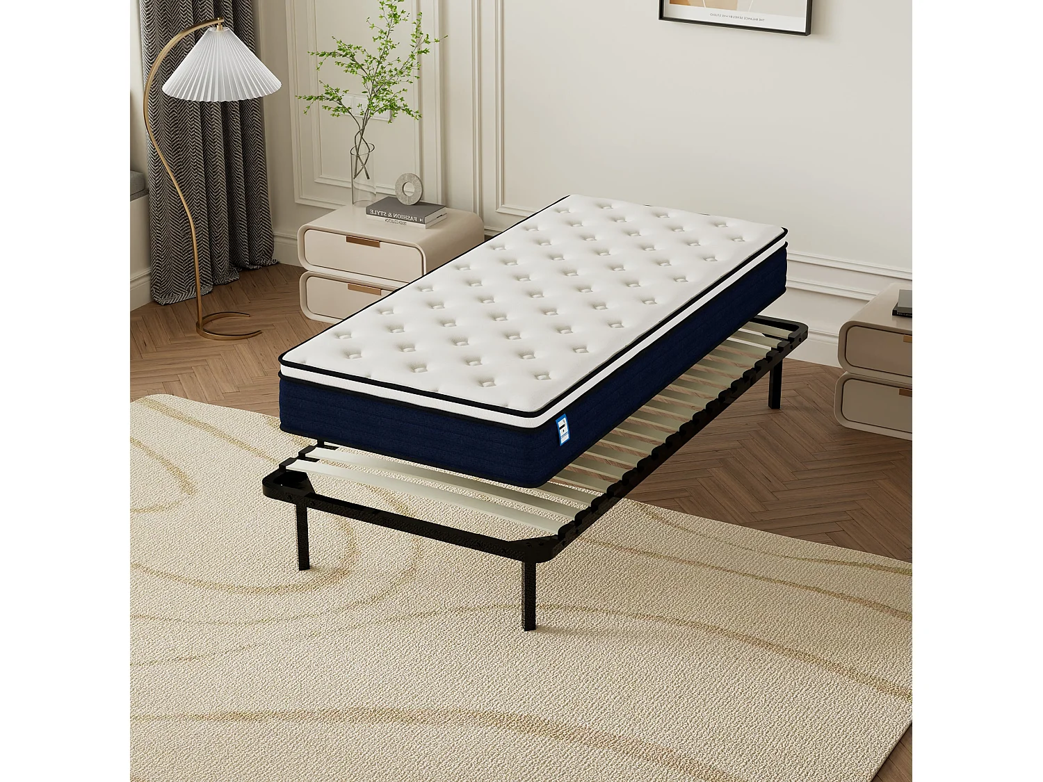 Ensemble Matelas à ressorts +Sommier à Lattes sur Pieds, 90x190cm, Epaisseur du Matelas 25cm