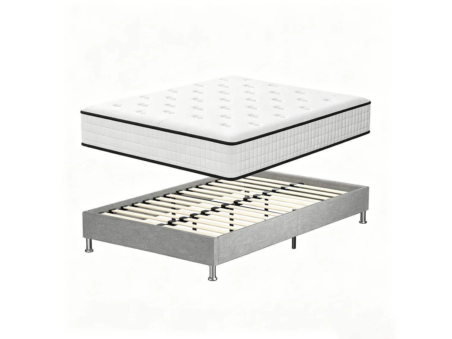 Ensemble Matelas en mousse + Cadre de lit Plateforme Capitonné 160x200cm, Epaisseur du Matelas 22cm