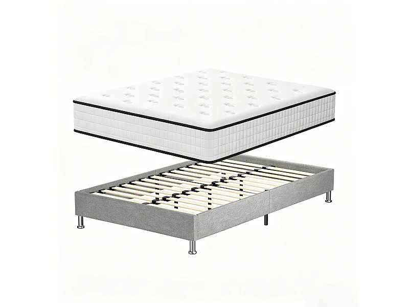 Ensemble Matelas en mousse + Cadre de lit Plateforme Capitonné 160x200cm, Epaisseur du Matelas 22cm