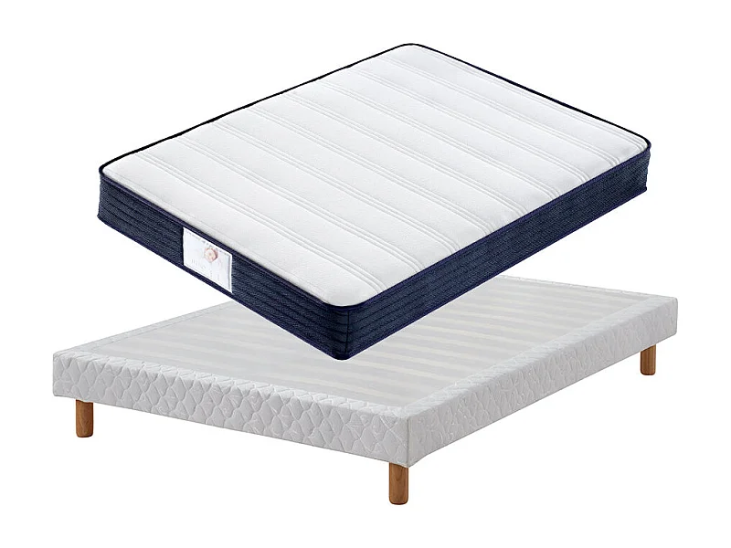 Ensemble Matelas à ressorts+ Lit Sommier Tapissier Déco 140x190cm, Epaisseur du Matelas 22cm