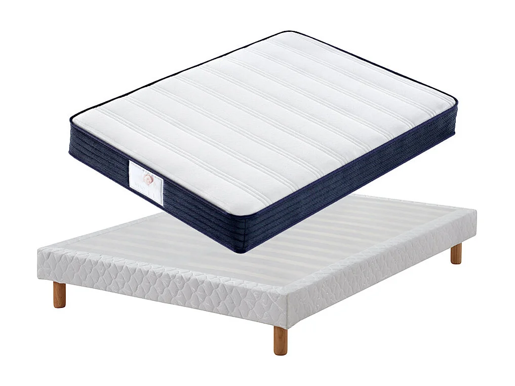 Ensemble Matelas à ressorts+ Lit Sommier Tapissier Déco 140x190cm, Epaisseur du Matelas 22cm