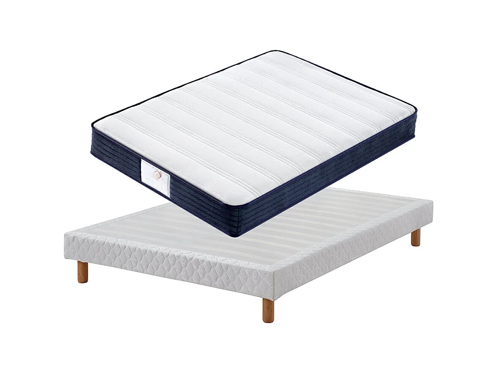 Ensemble Matelas à ressorts+ Lit Sommier Tapissier Déco 140x190cm, Epaisseur du Matelas 22cm