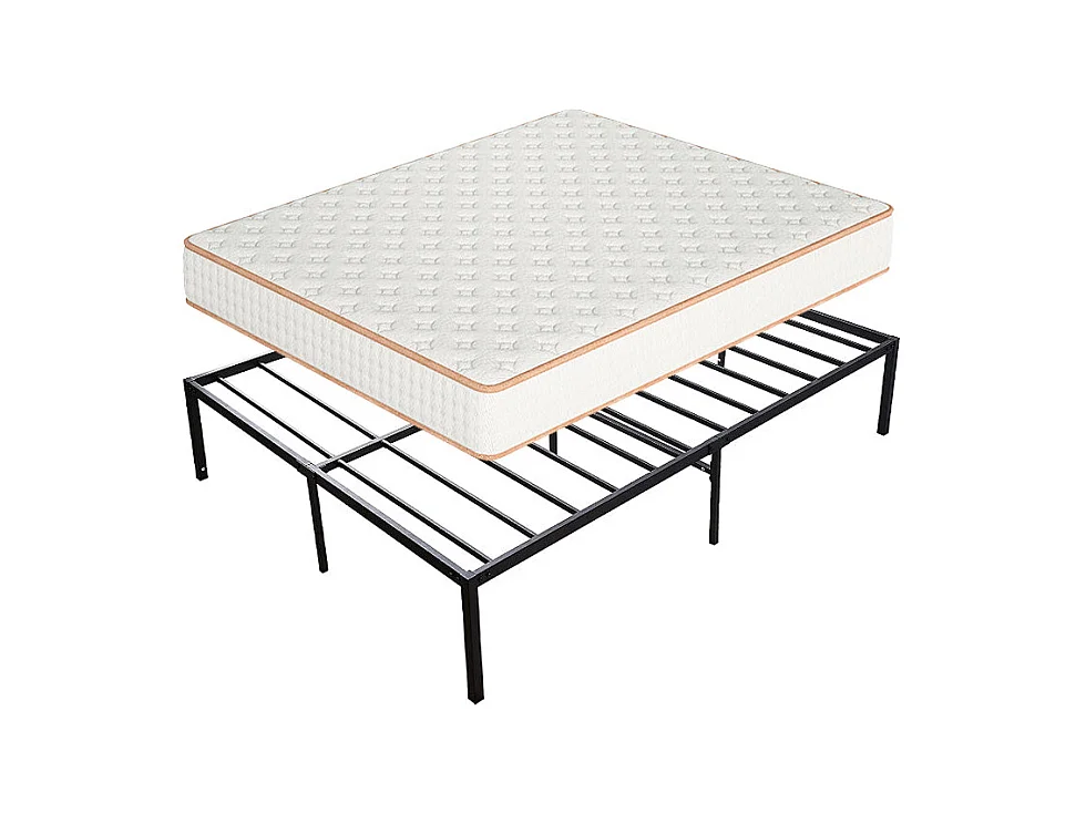 Ensemble Matelas en Mousse+ Cadre de lit en métal 160x200cm, Epaisseur du Matelas 18cm