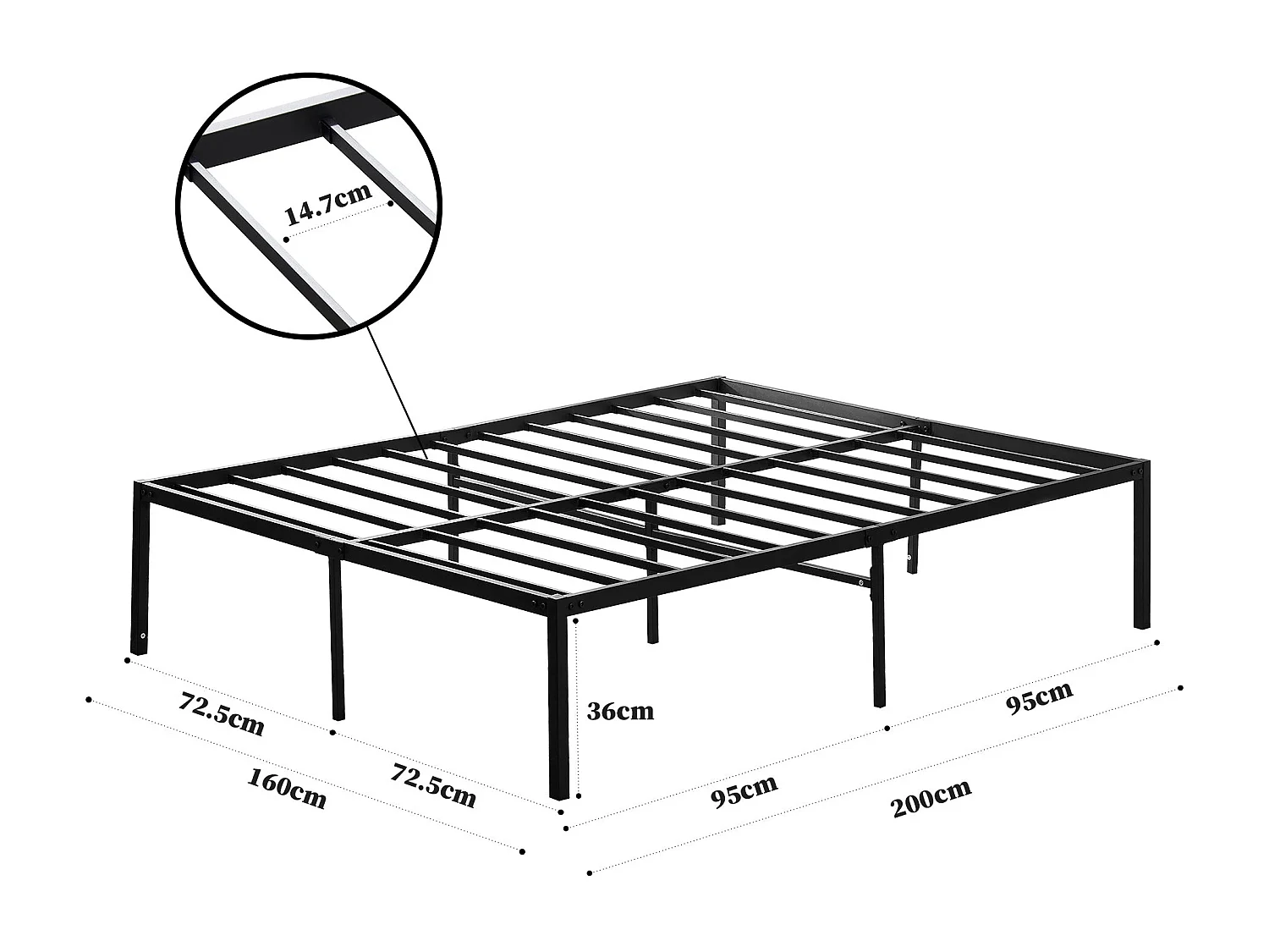 Set schuimmatras + metalen bedframe 160 x 200 cm, dikte matras 18 cm